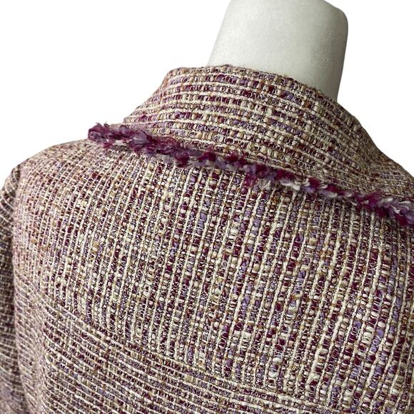 Nanette Lepore Womens 8 Tweed Blazer Jacket Career Purple Tan White Fringe Edge - Picture 12 of 12